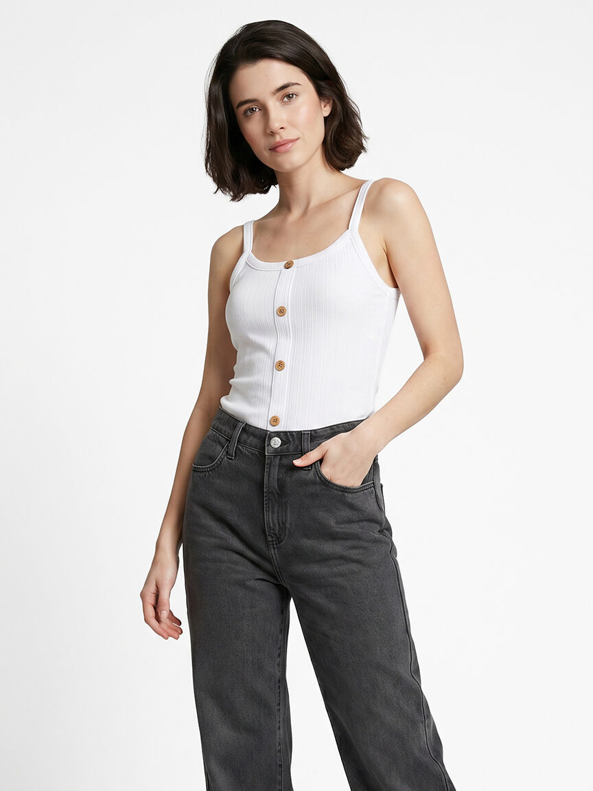 ribbed tank with faux button front Image 4