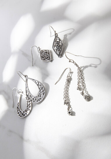 6 pack silver metal earrings