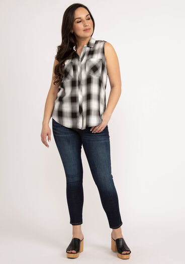 collie sleeveless button up blouse, Plaid