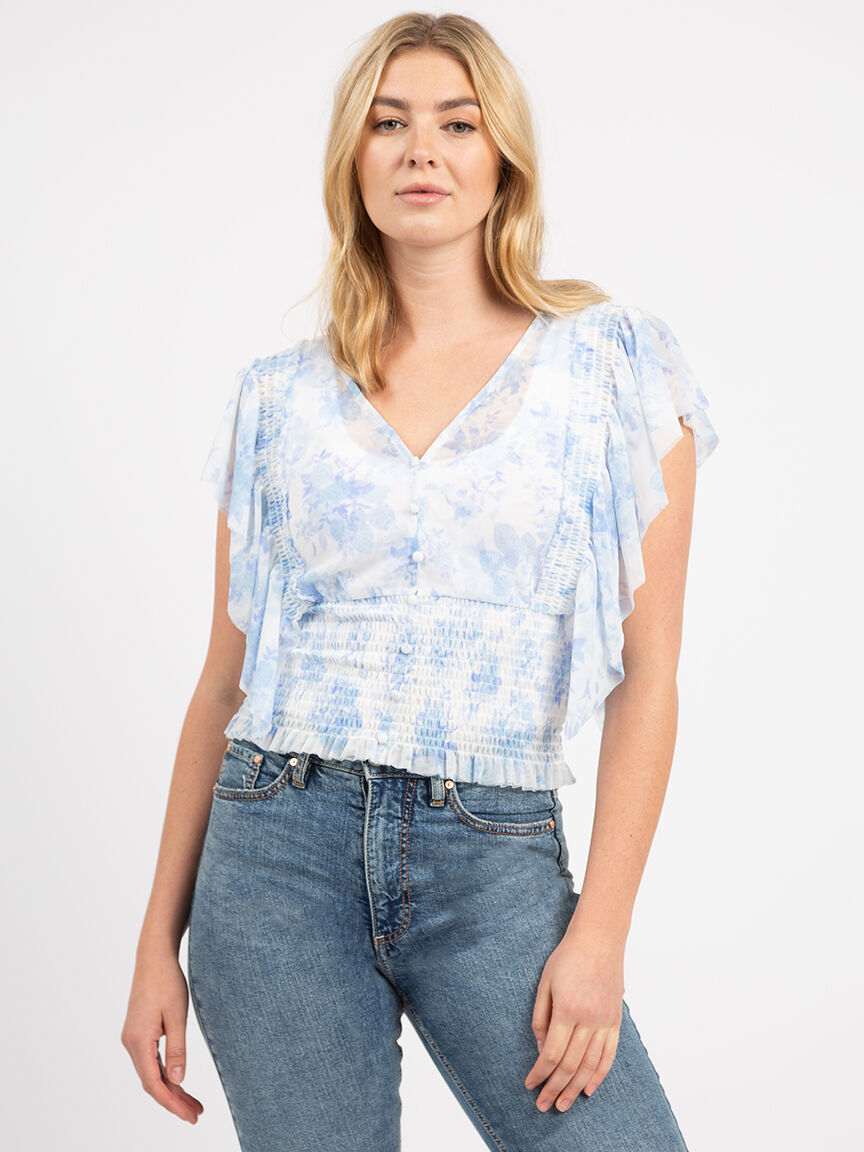 steffy smocked hem flutter sleeve top Image 1