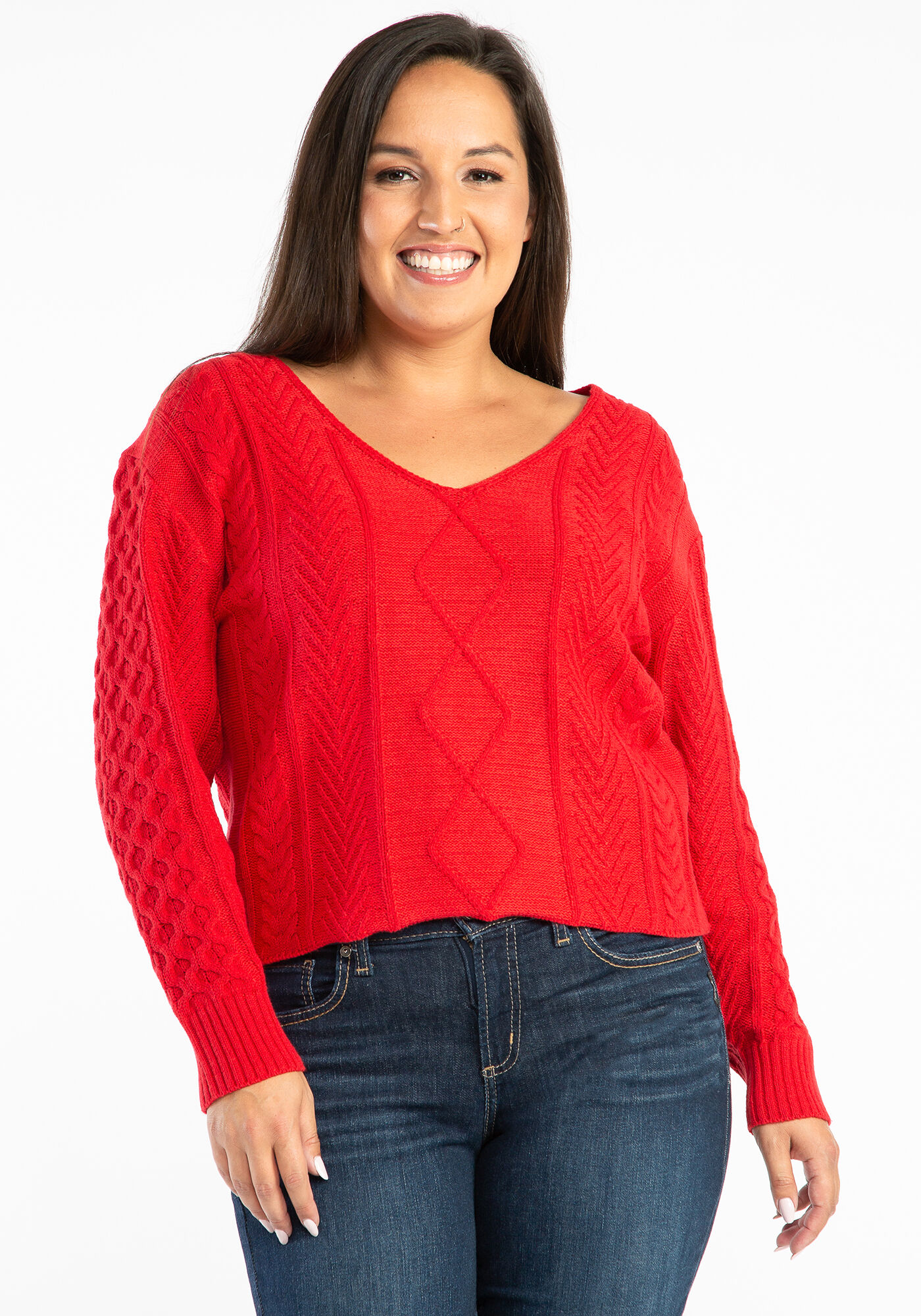 v neck cable popover sweater Image 1