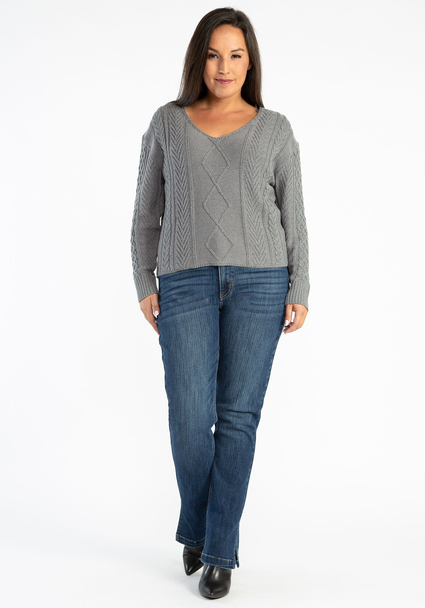 v neck cable popover sweater Image 3