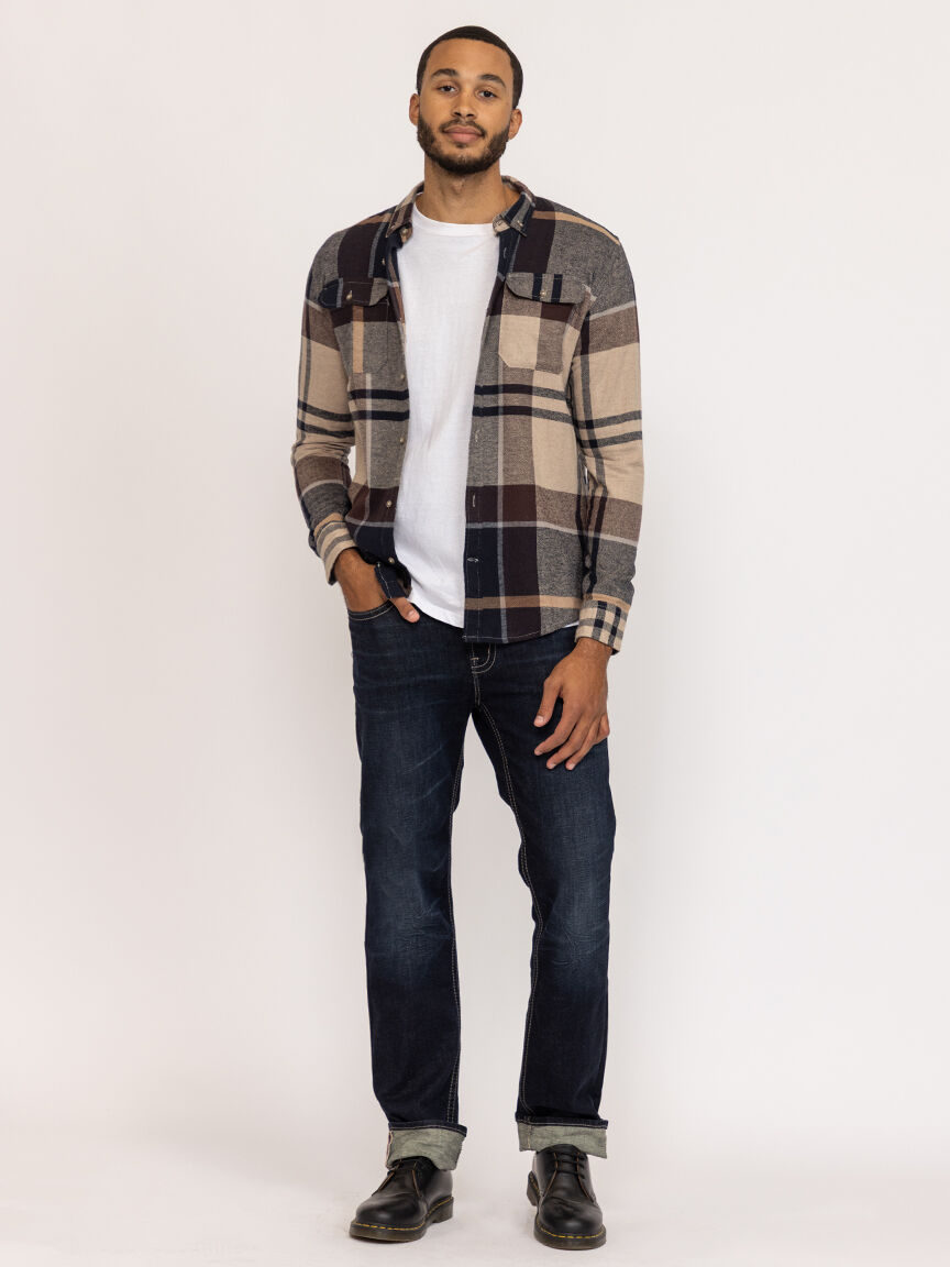 plaid flannel shirt with flap pockets