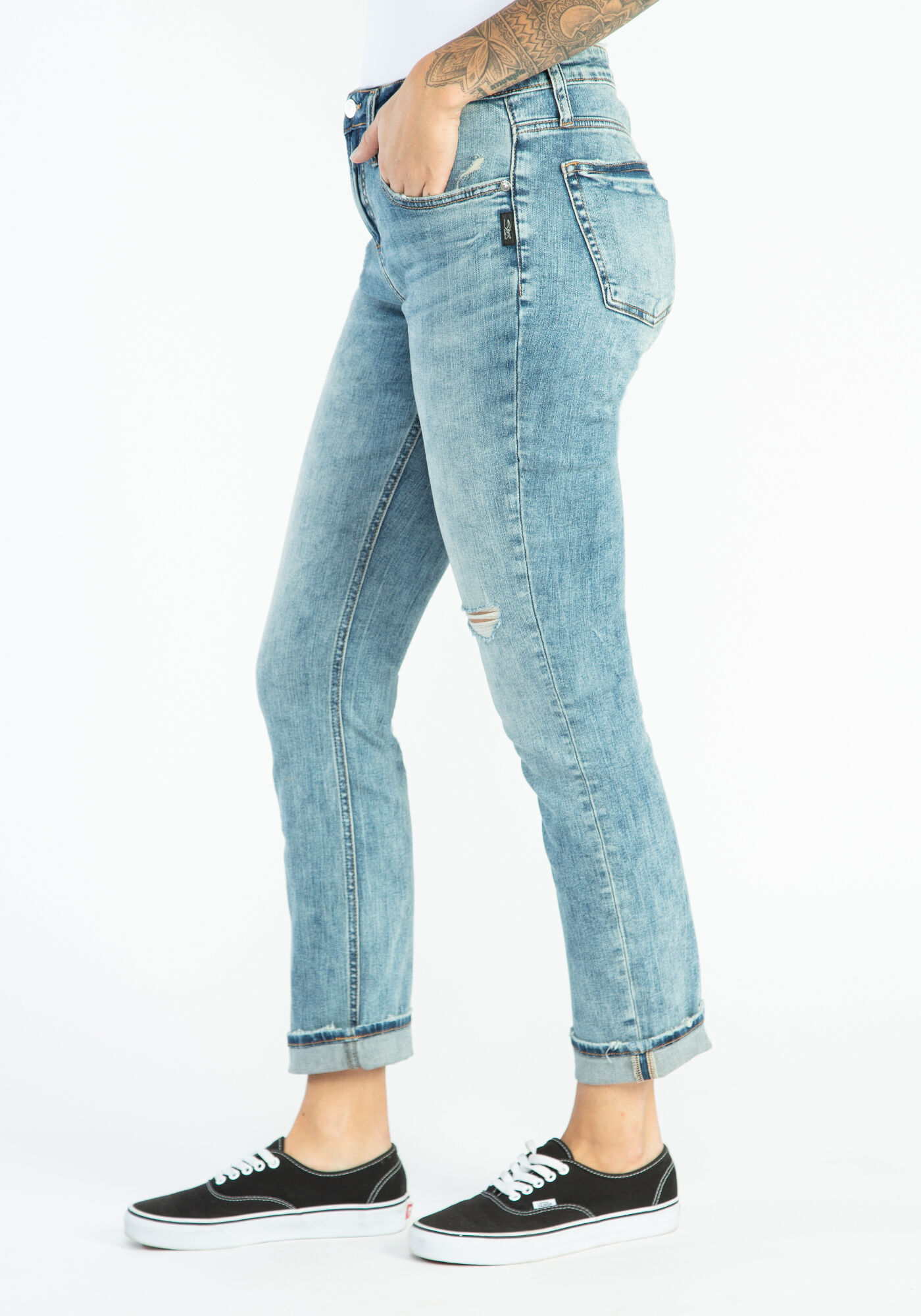 beau mid rise girlfriend jeans SILVER