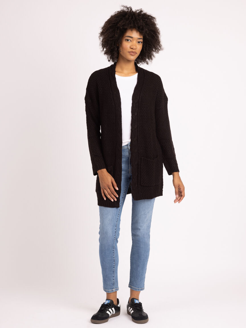 novelty stitch open front cardigan Image 2