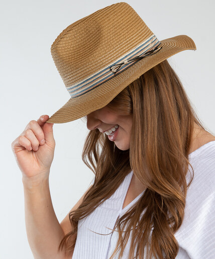 straw panama hat with ribbon band Image 3