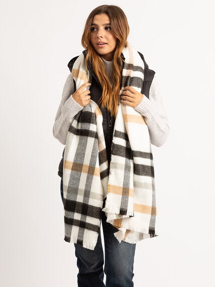 women's neutral plaid scarf Image 1