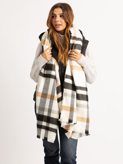 women's neutral plaid scarf, Beige