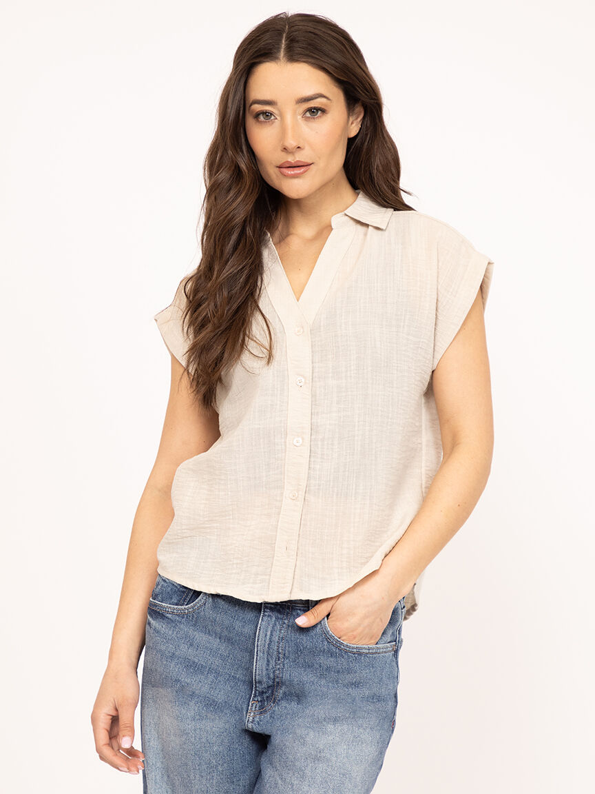 v-neck linen textured top