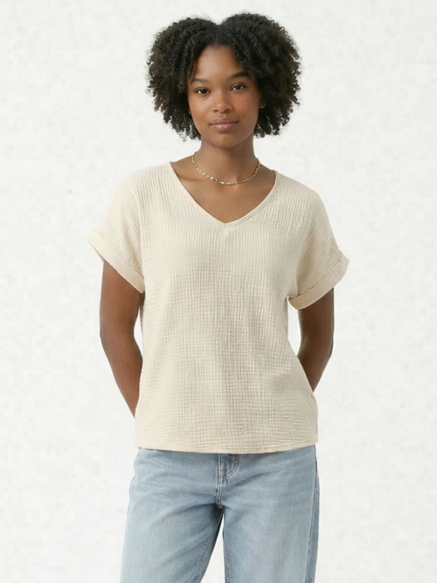 v-neck double gauze top