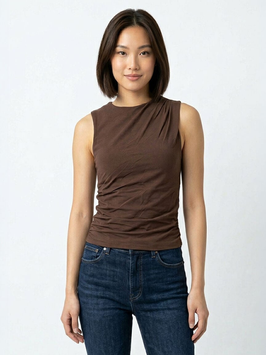 high neck ruched tank