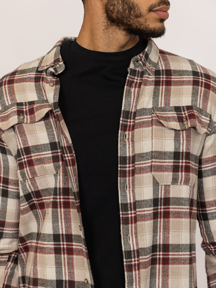 plaid flannel shirt with flap pockets