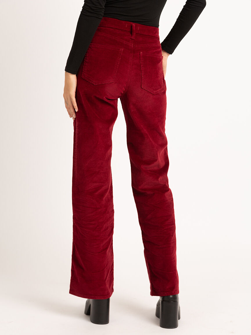 Red corduroy pants womens top
