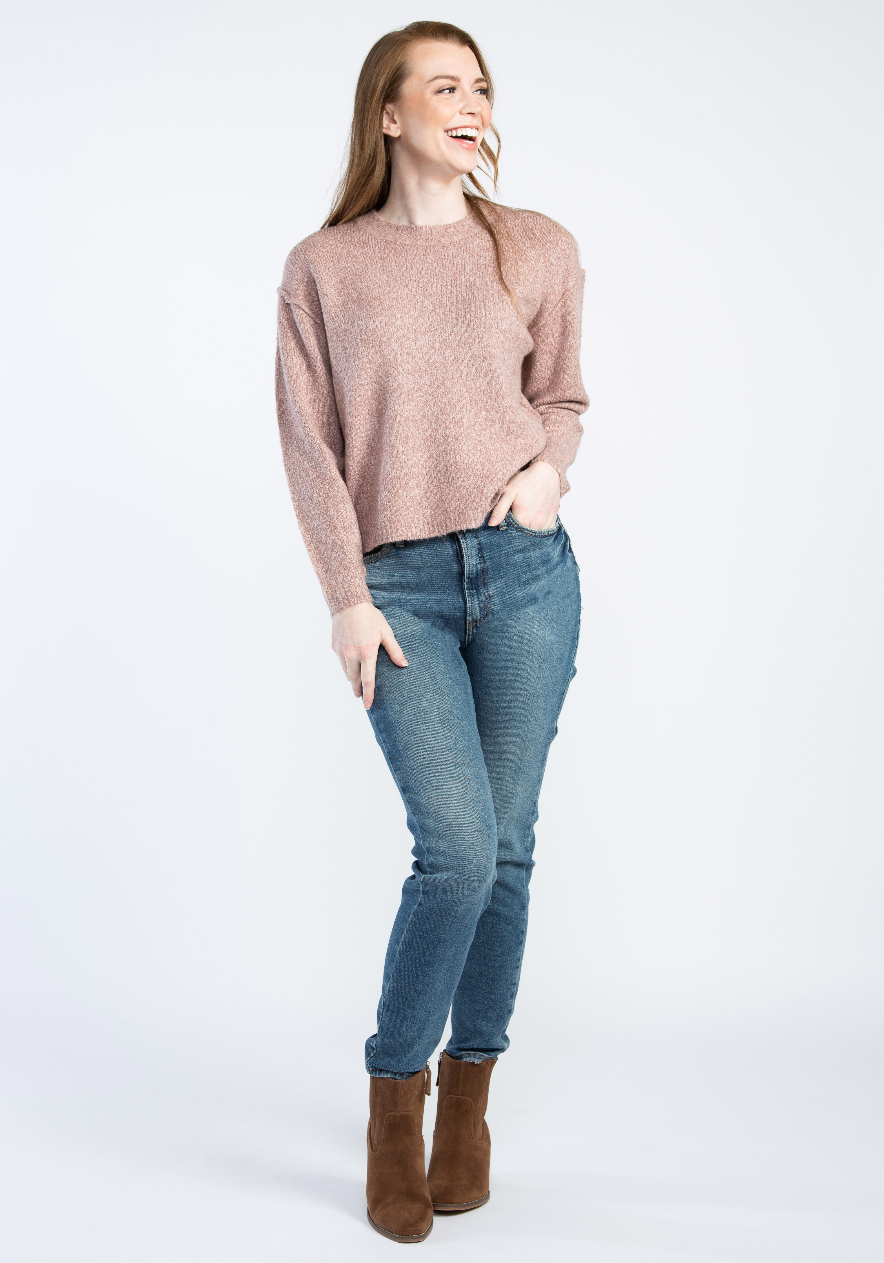 crew neck melange popover sweater Image 3
