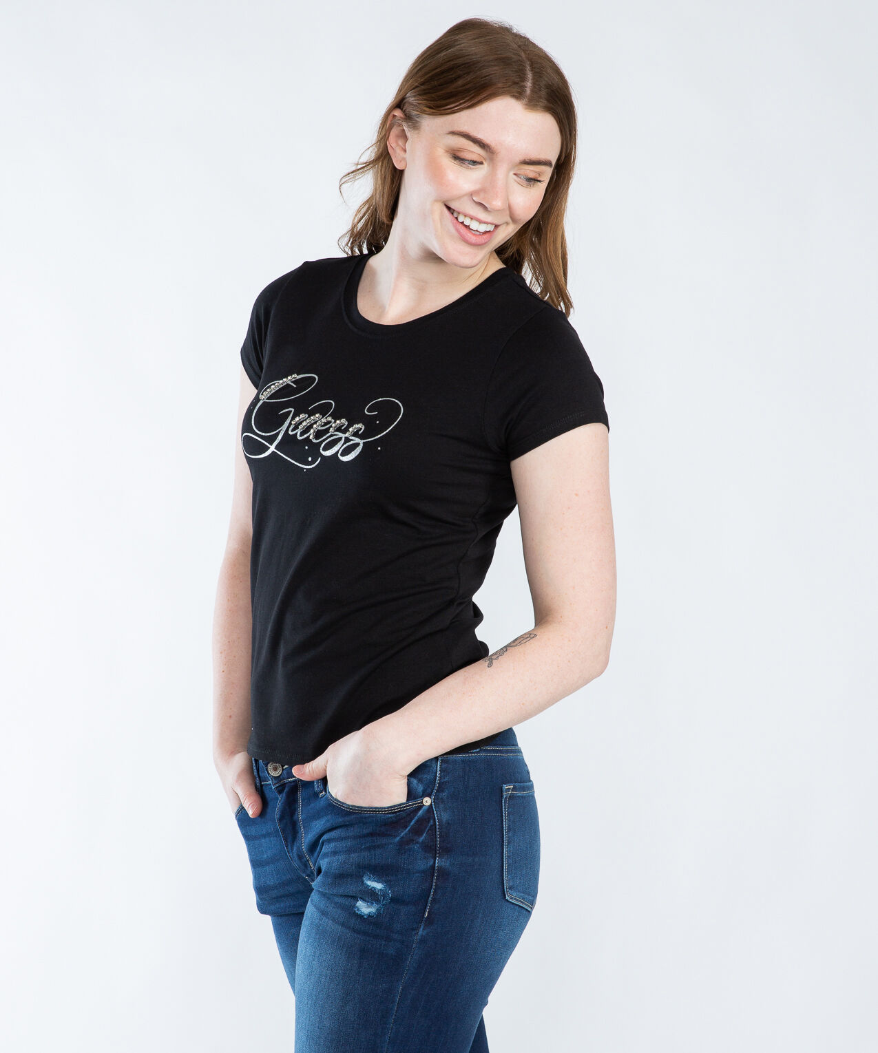 guess glitzy logo crew neck tee Image 3