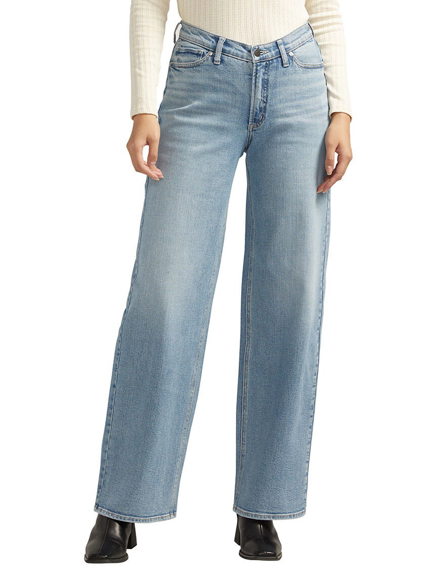 V-Front Mid Rise  Wide Leg Jeans
