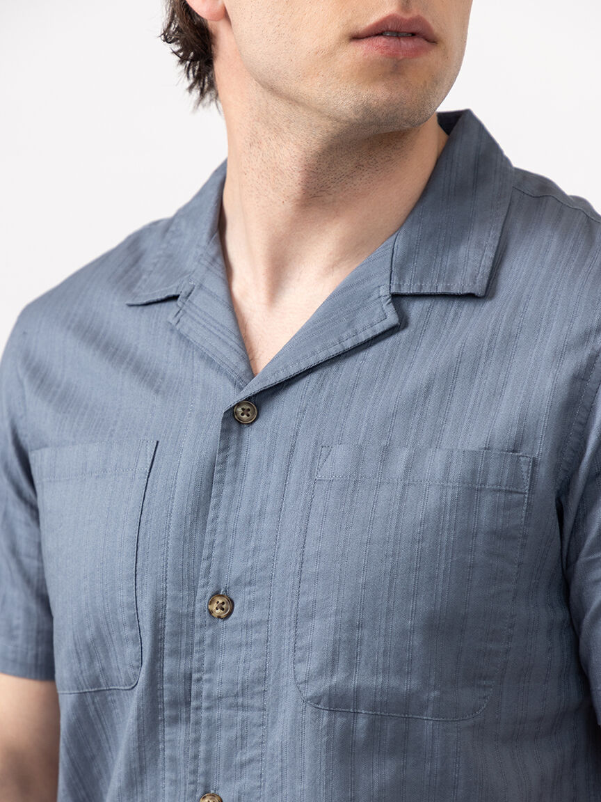 isaac stripe textured 2 pkt camp collar shirt