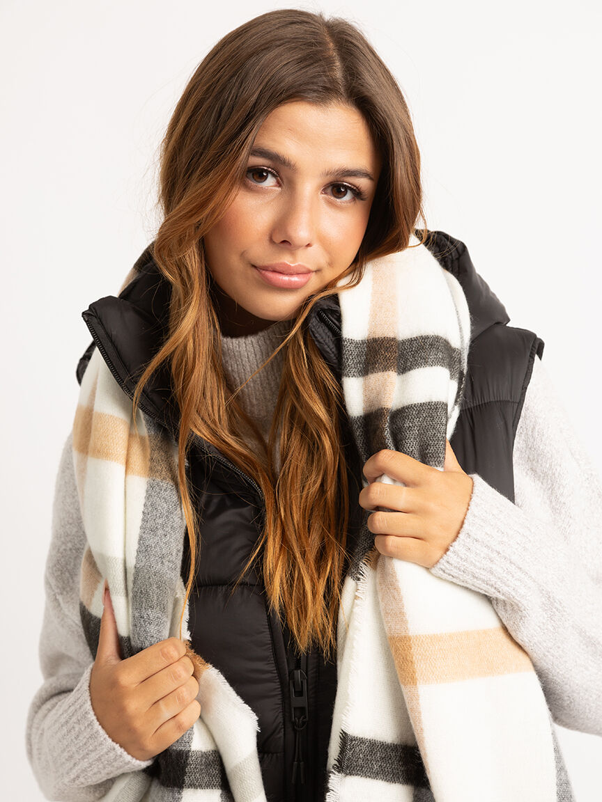 women's neutral plaid scarf Image 2