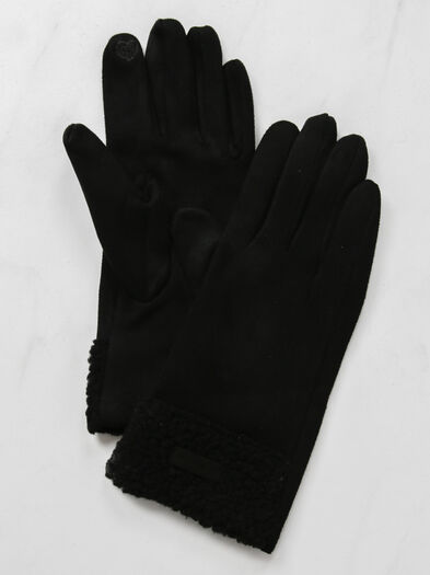 women's faux suede gloves, Black