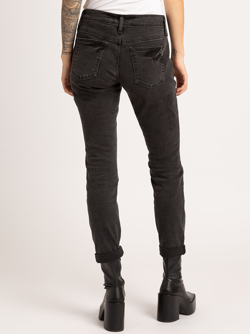 High waisted black boyfriend jeans top