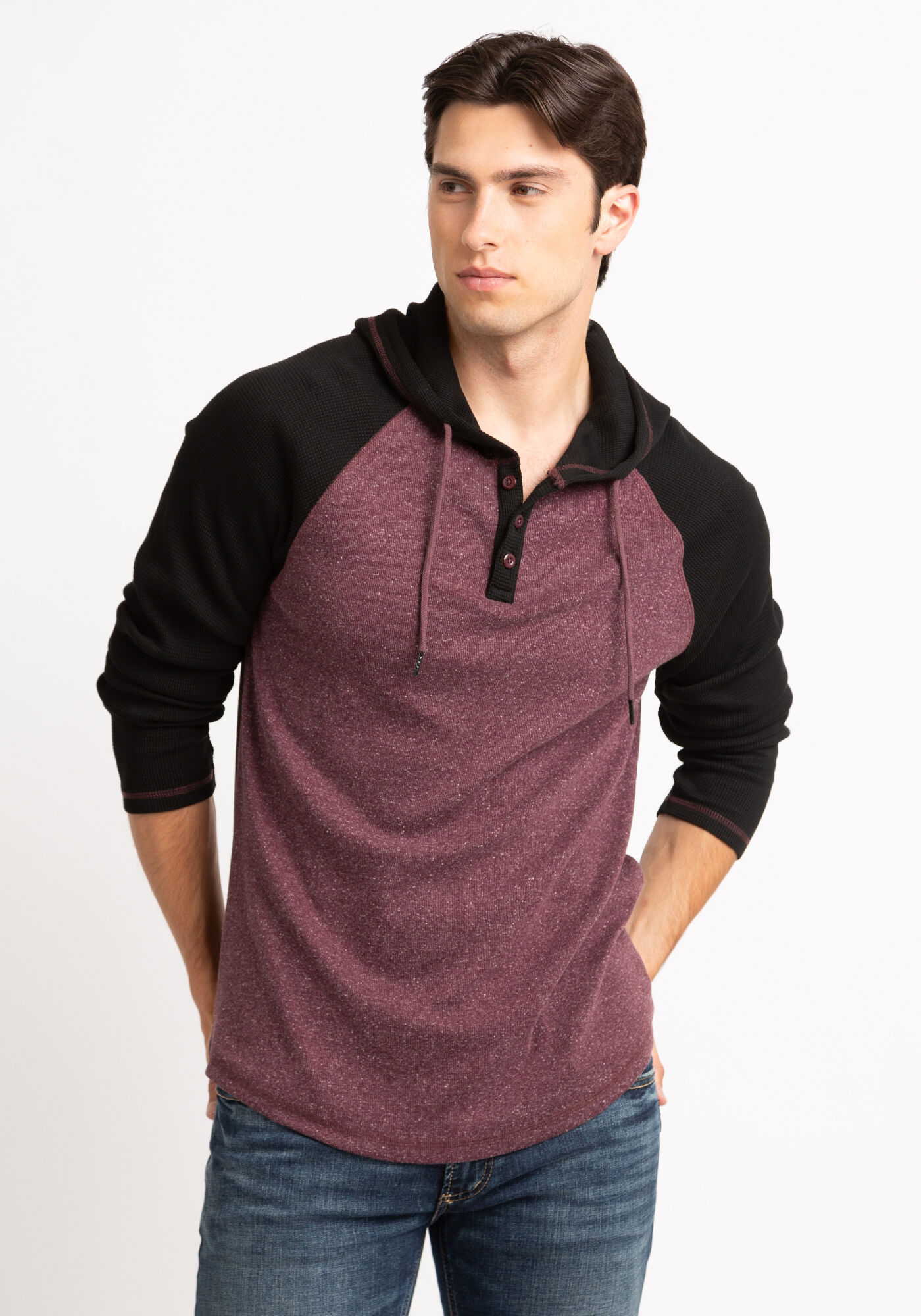 nicholas colourblock waffle henley hoodies Image 4