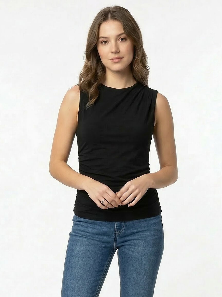 high neck ruched tank