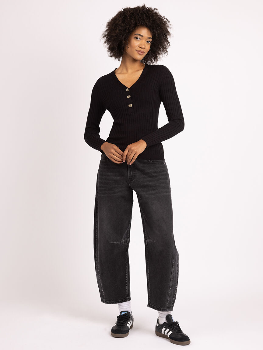 v neck henley sweater Image 2