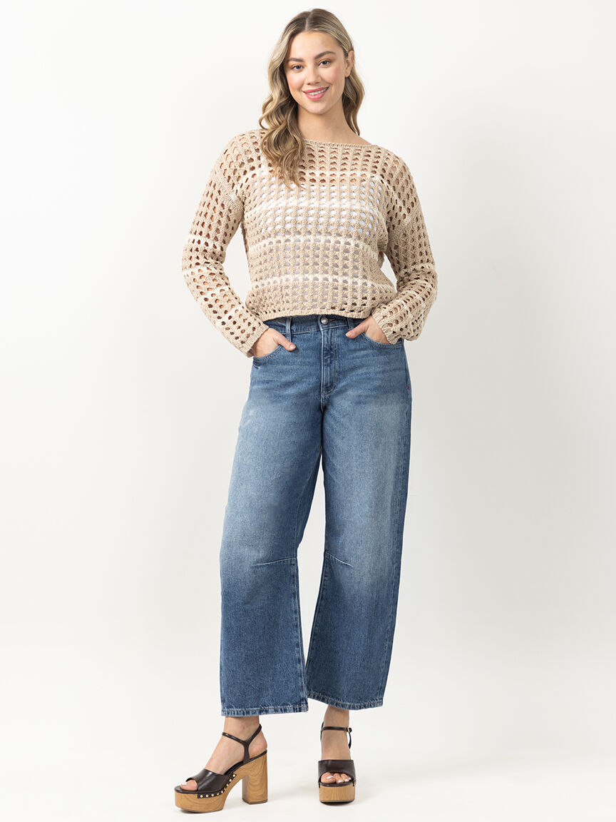 stripe open weave sweater