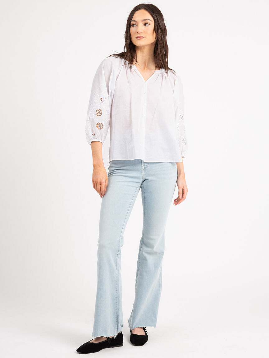 madlyn button front embroidered sleeve top Image 2