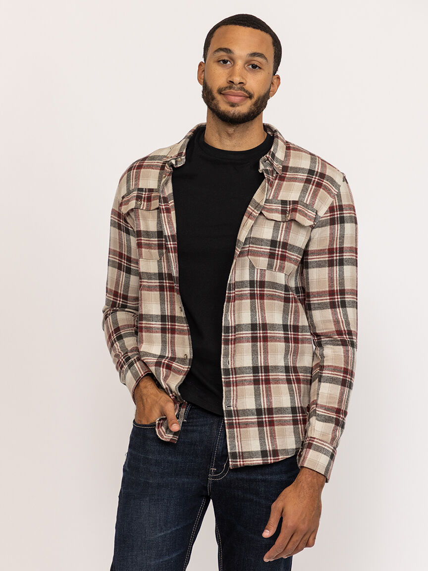 plaid flannel shirt with flap pockets