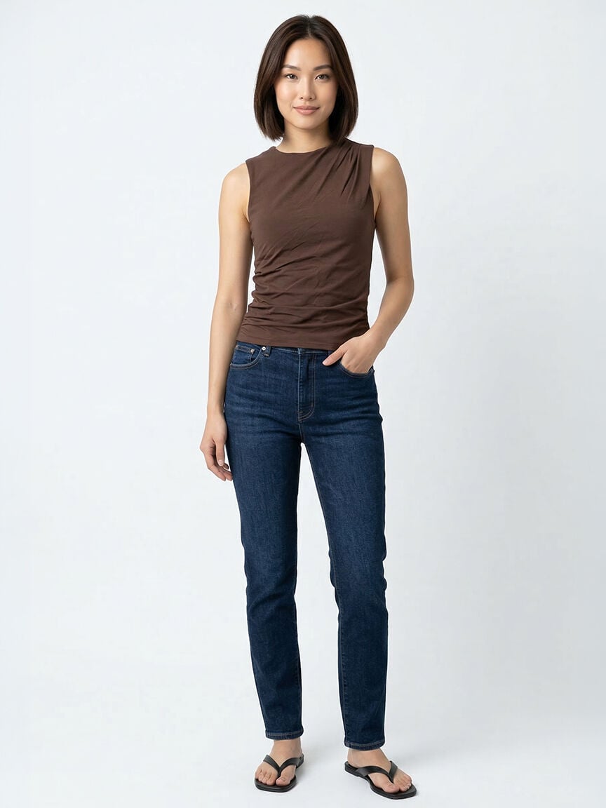 high neck ruched tank