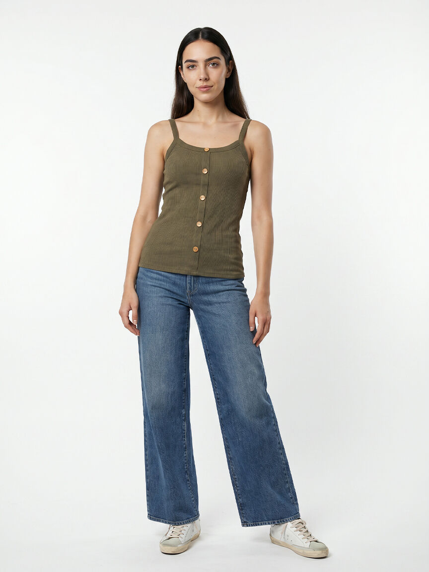 ribbed tank with faux button front Image 4