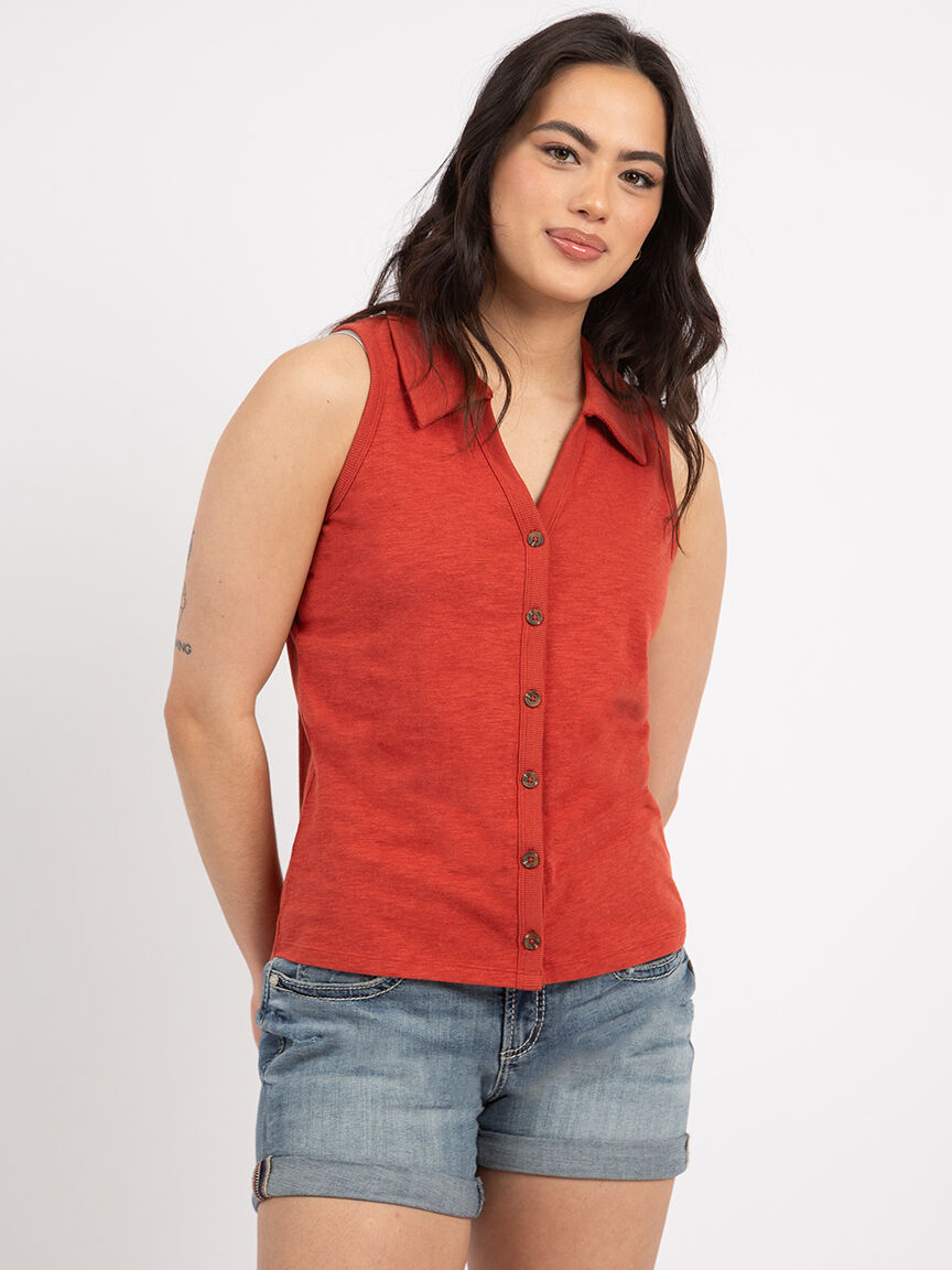 sleeveless button front top Image 1