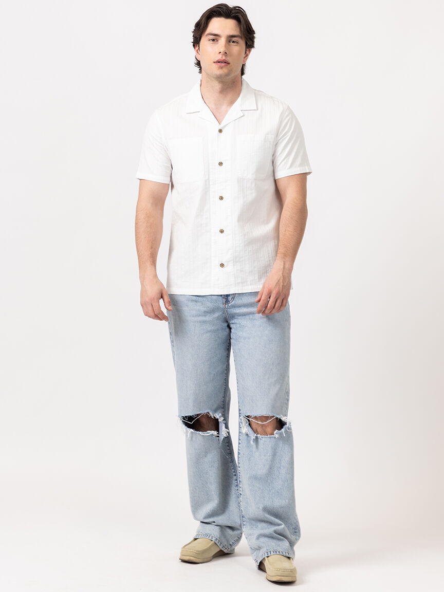 isaac stripe textured 2 pkt camp collar shirt Image 2