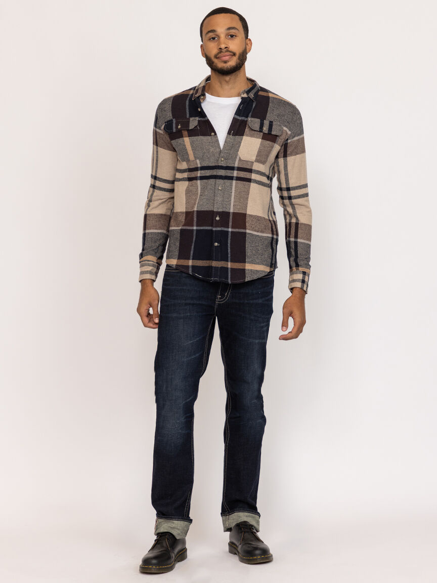 plaid flannel shirt with flap pockets