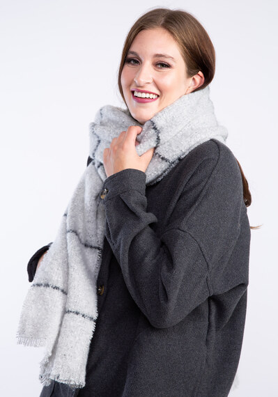 plaid rectangle scarf w frayed edge plaid rectangle scarf w frayed edge Image 2