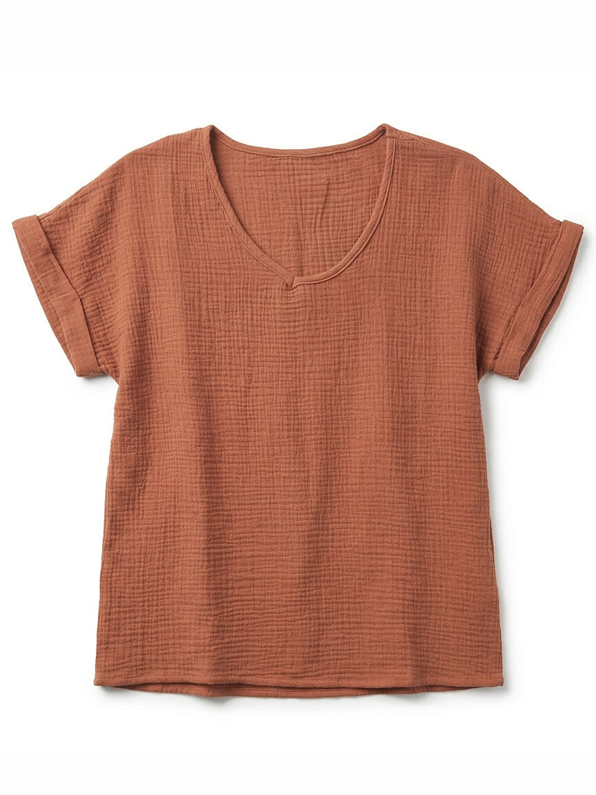 v-neck double gauze top Image 4