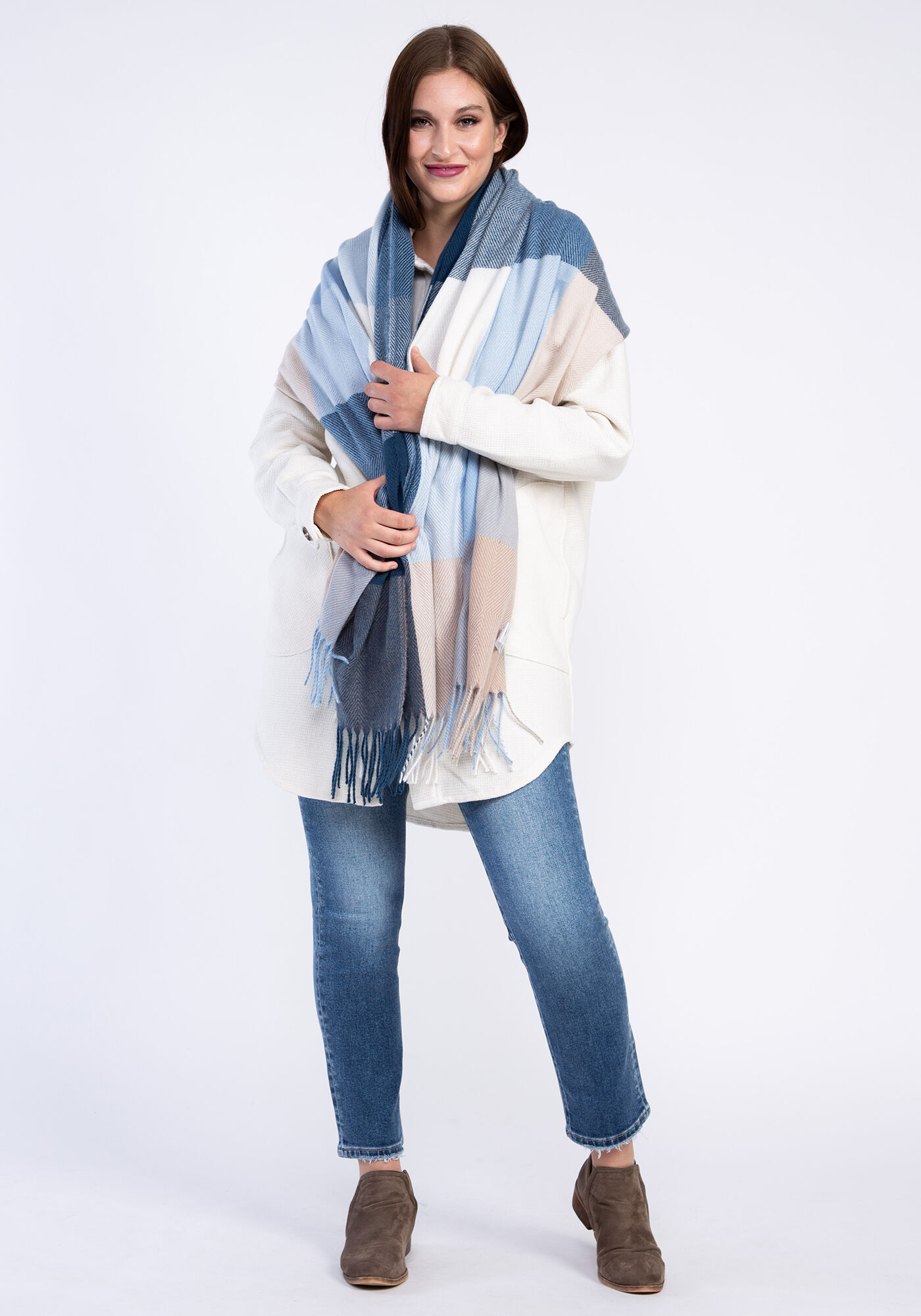 plaid oblong scarf w tassels Image 3