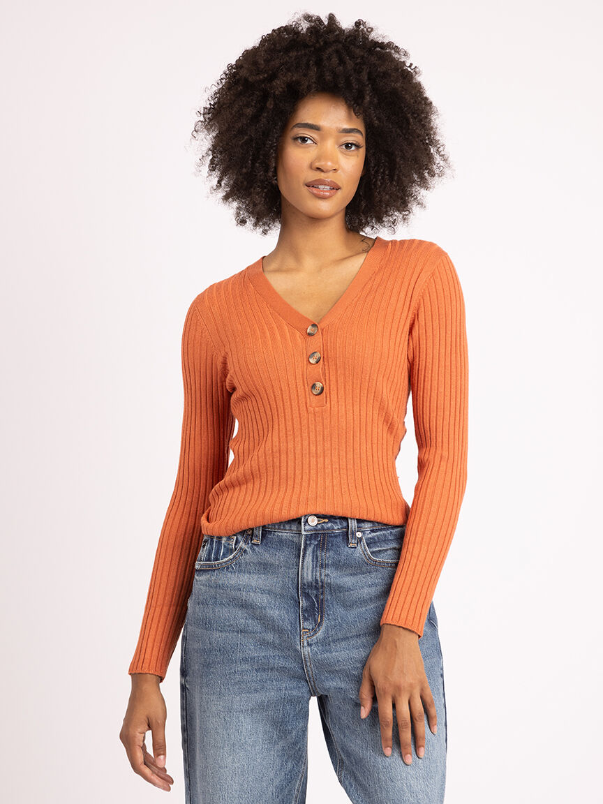 v neck henley sweater Image 3
