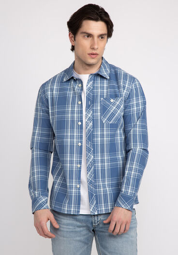 liam pocket long sleeve shirt, Blue/Cream Stripe