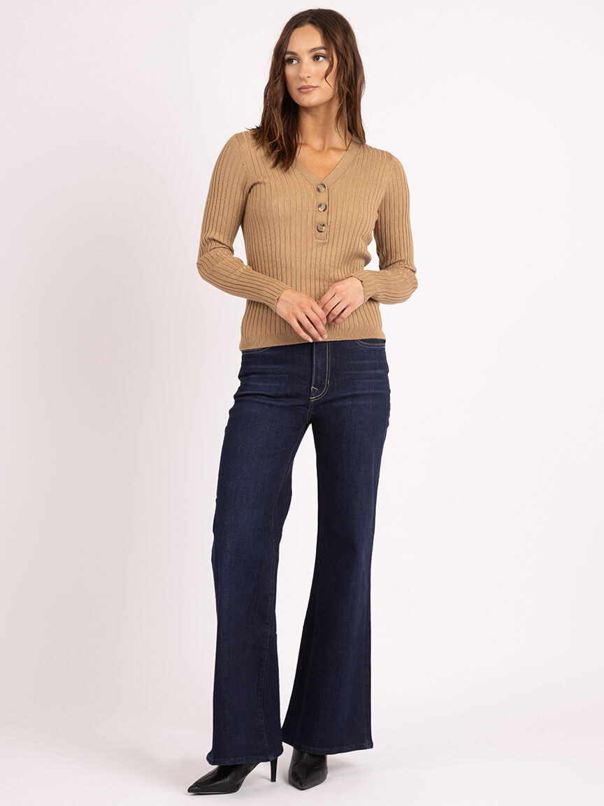 v neck henley sweater Image 4