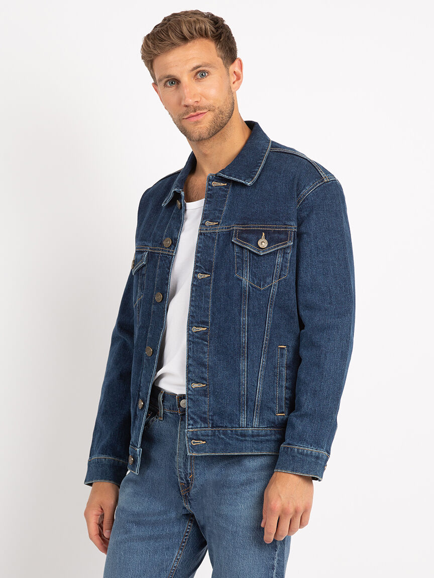 luke dark authentic denim trucker jacket Image 4