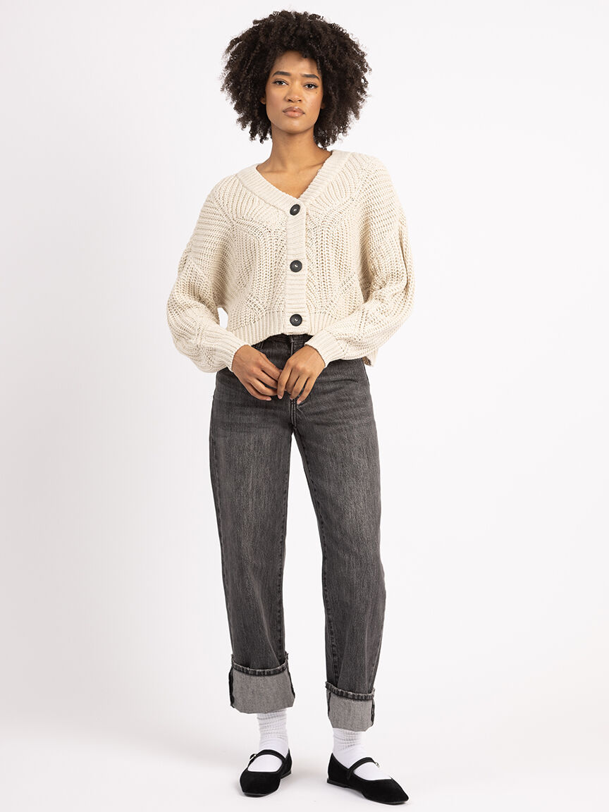 double v neck button front cardigan Image 2