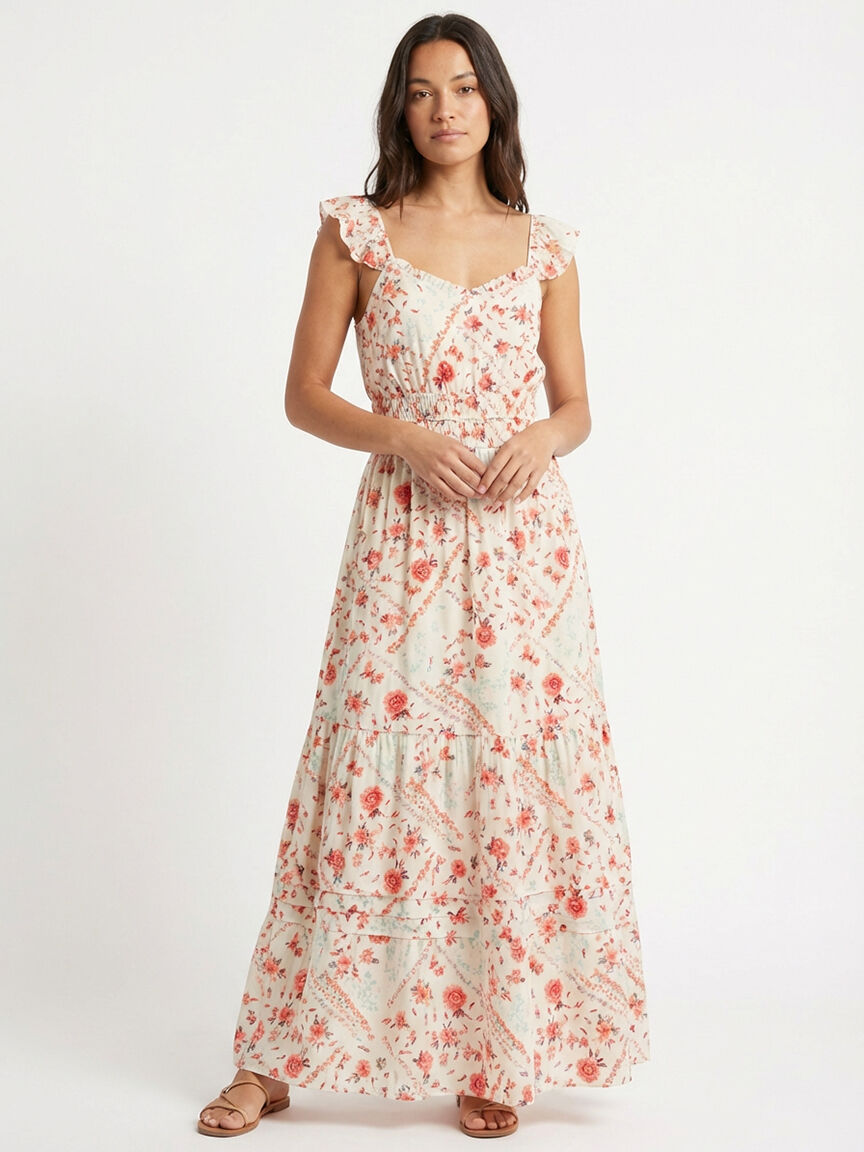 flutter sleeve chiffon maxi dress