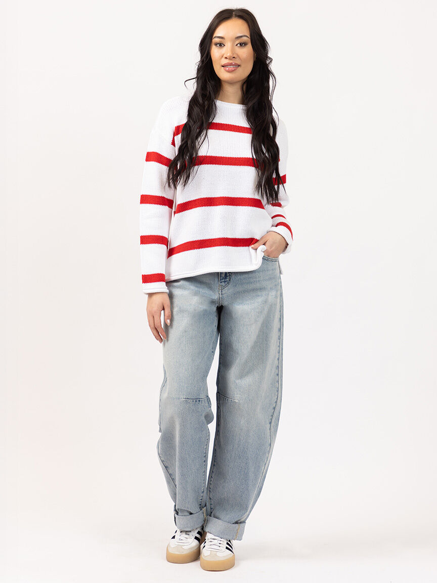 stripe crew neck sweater