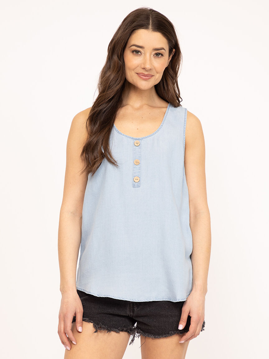 scoop neck chambray tank