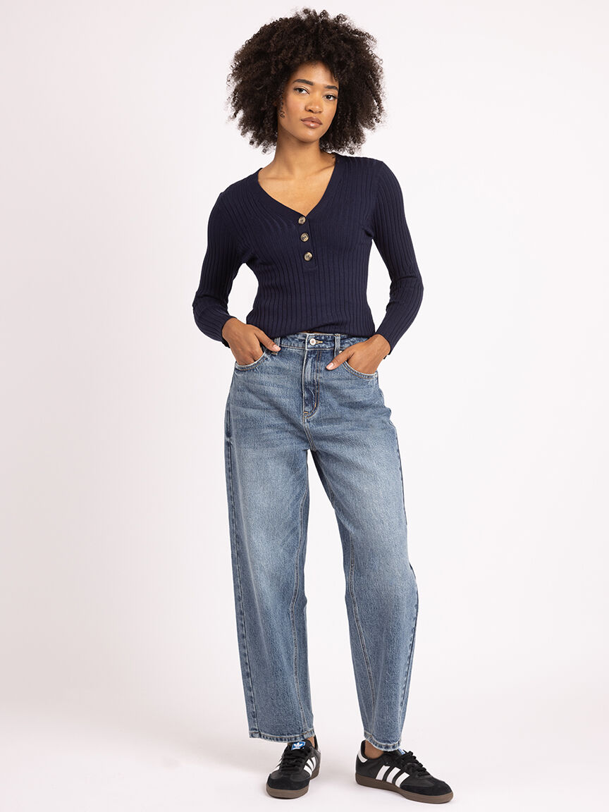 v neck henley sweater Image 2