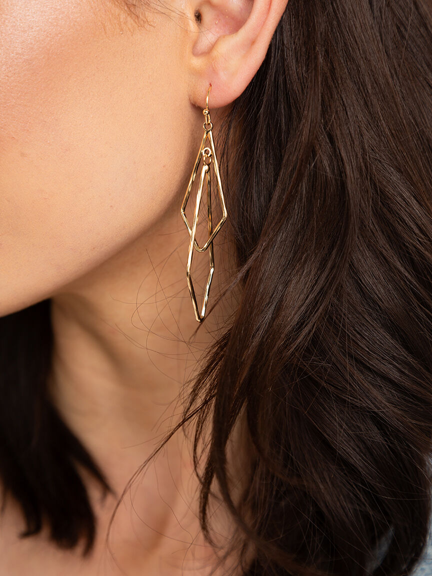 Gold diamond shaped dangle earrings online