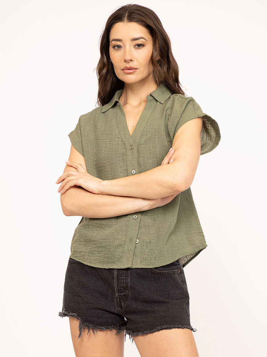 v-neck linen textured top