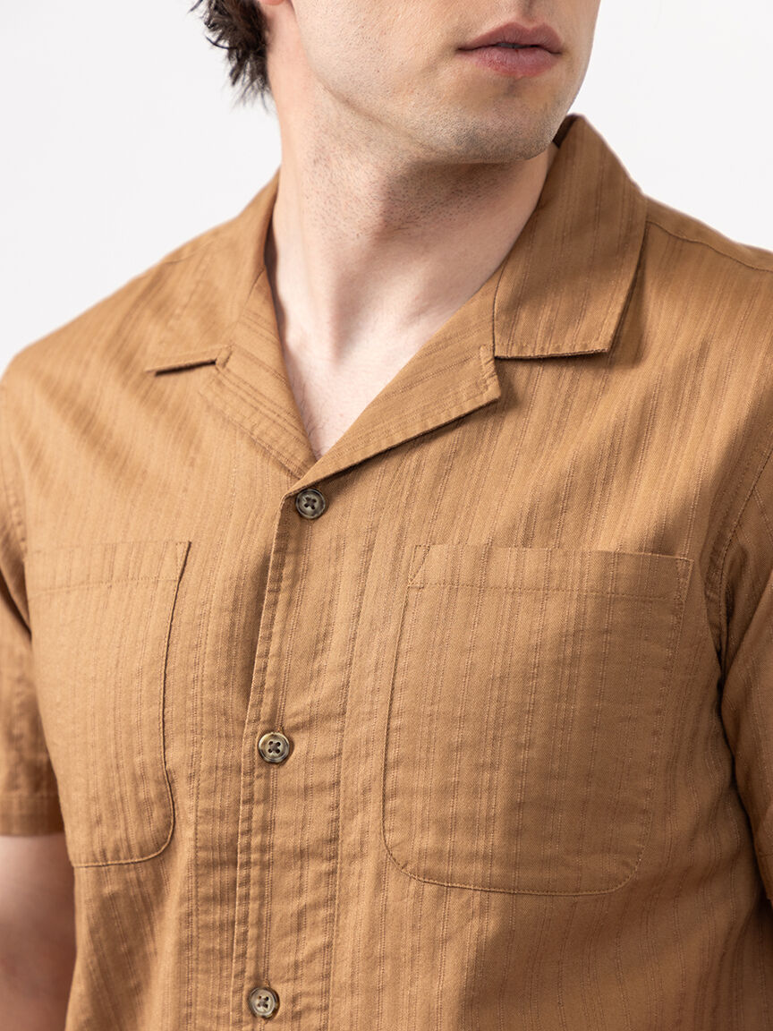 isaac stripe textured 2 pkt camp collar shirt Image 4